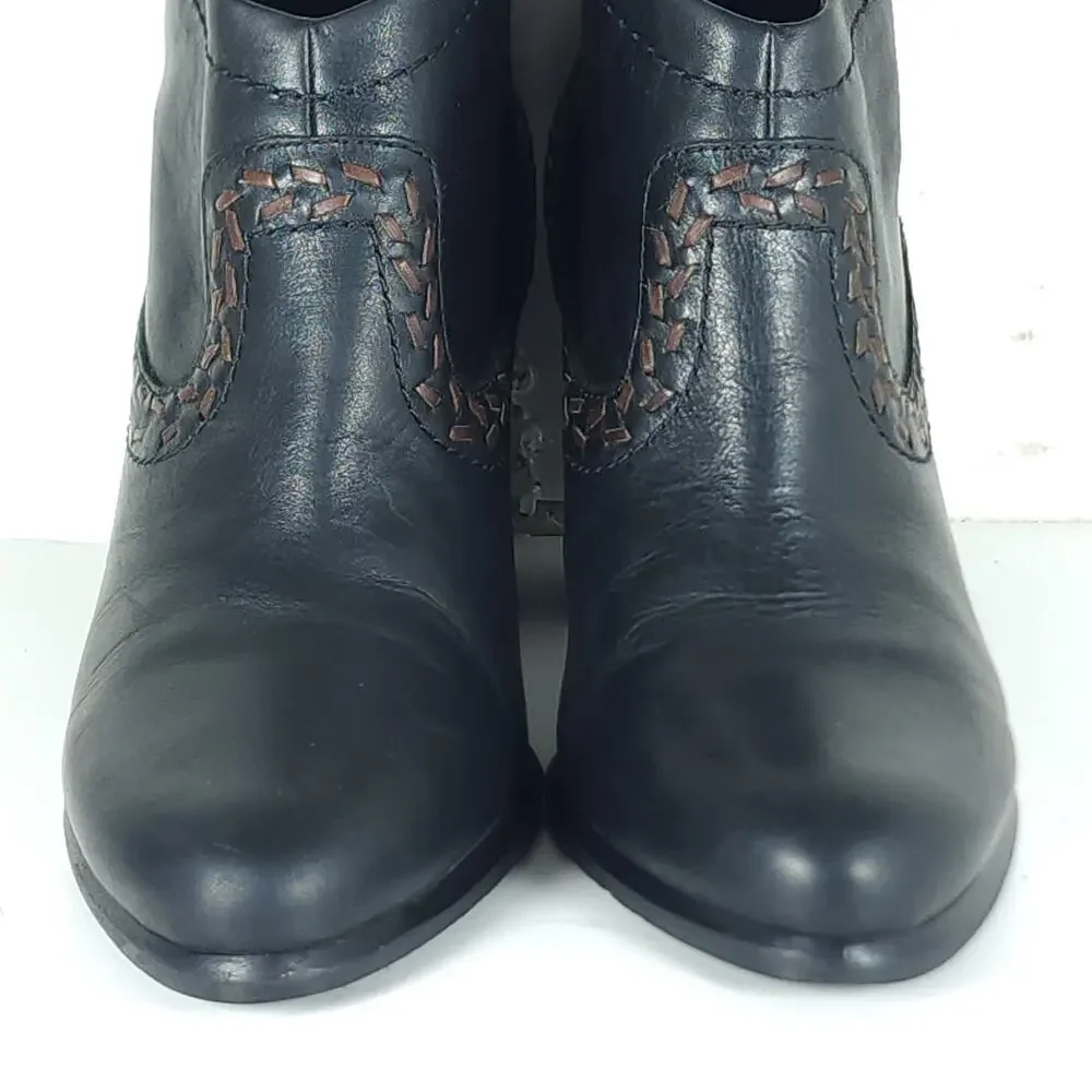 UGG Women's Charlotte US8 Black Leather Wool Lined Heeled Ankle Booties Boots